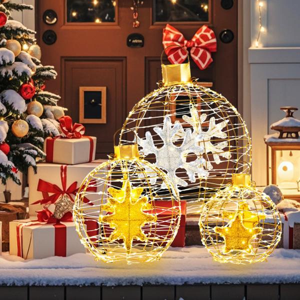 CM24902US Pre-Lit Lantern Balls with 732 Bright LED Lights & Ground Stakes - 3 Piece
