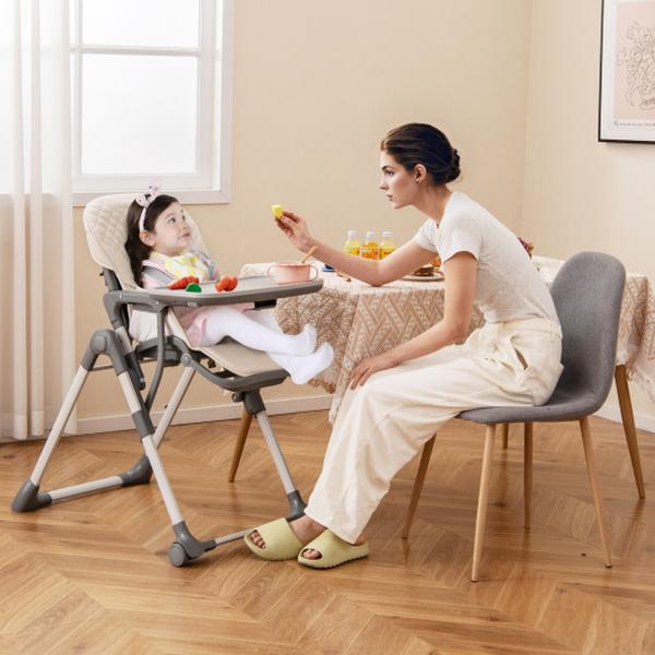 AD10023BE Foldable High Chair with Footrest & Detachable Tray - Beige
