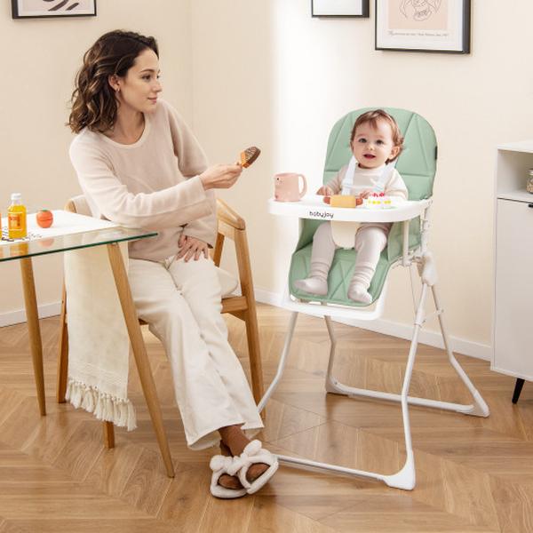 AD10078GN Easy Clean Compact Highchair with Removable Adjustable Tray & PU Seat Cushion - Green