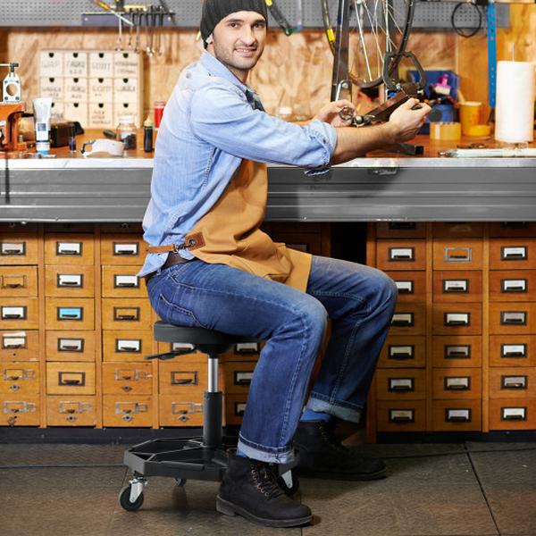 AU10007BK 330 lbs Capacity Pneumatic Rolling Mechanic Stool with Padded Seat - Black
