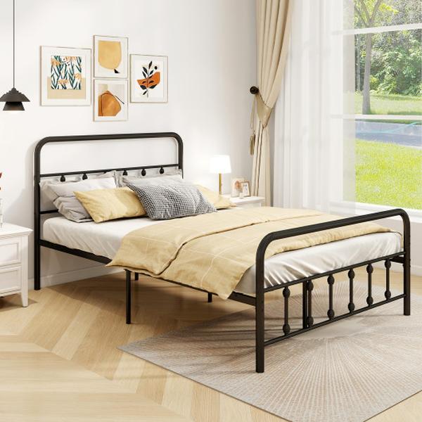HU10840DK-F Bed Frame with Headboard & Under Storage, Black - Full Size