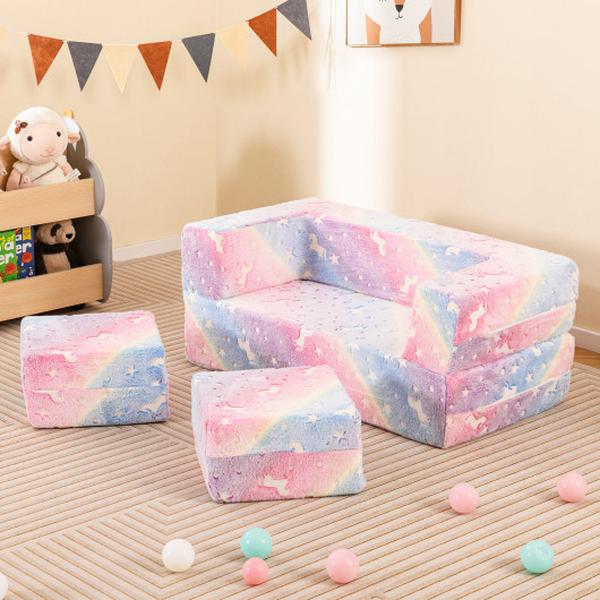 Picture of Costway HV10576CL 2 Seater Kids Play Couch with Removable & Machine Washable Flannel Cover - Multi Color