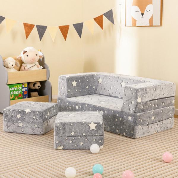 Picture of Costway HV10576HS 2 Seater Kids Play Couch with Removable & Machine Washable Flannel Cover - Gray