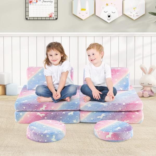 Picture of Costway HV10578CL Glow in the Dark Modular Kids Play Couch Set with Portable Handles - Multi Color