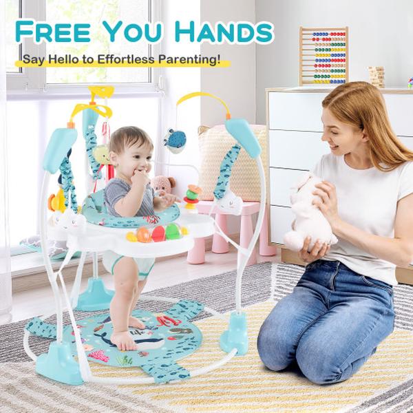 BC10198NY Baby Activity Center Height Adjustable Bouncing Saucer with Interactive Toys - Light Blue