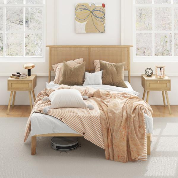 HU10801NA-F Natural Bed Frame with Rattan Headboard - Full Size
