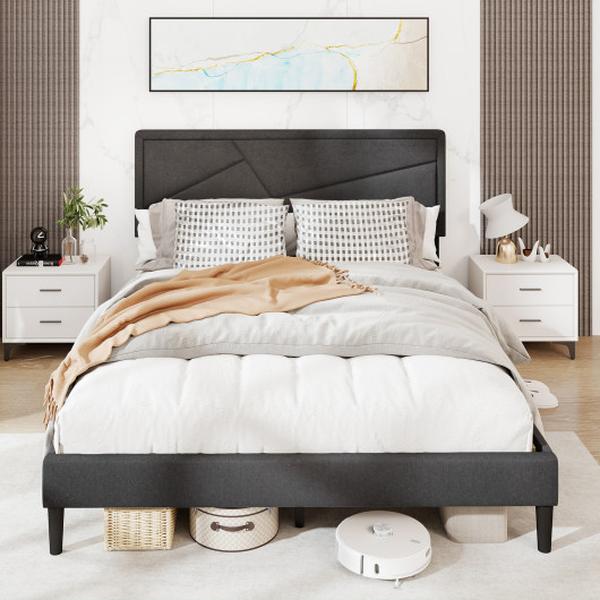 Picture of Costway HU10905GR-Q Upholstered Platform Bed Frame with High Headboard - Queen Size