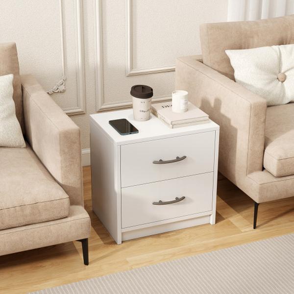 Picture of Costway HU10888WH 2 Drawer Nightstand with Storage for Living Room - White
