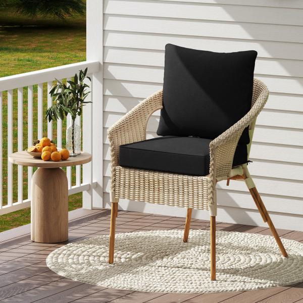 HW67235DK Deep Seat Chair Cushion Pads Set with Rope Belts for Indoor & Outdoor - Black