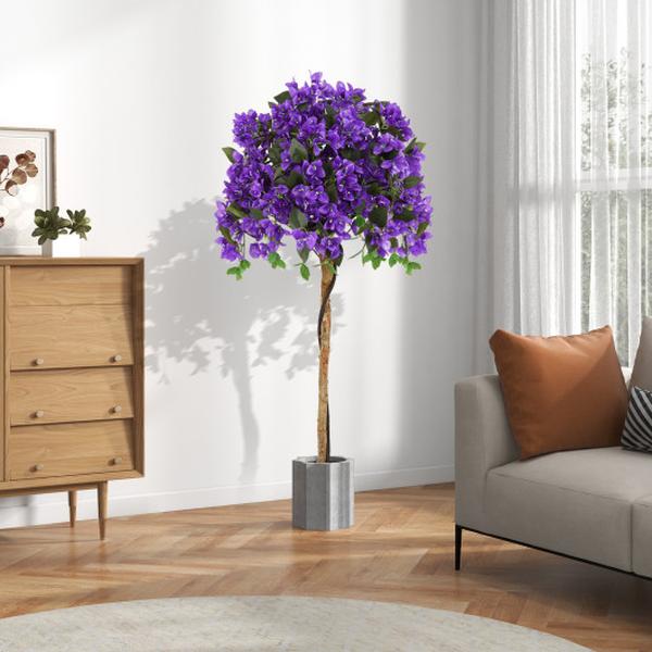 HZ10218PU 4.5 ft. Artificial Azalea Tree with Cement Pot - Purple