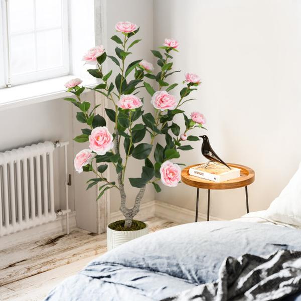 HZ10313PI-1 36 in. Artificial Camellia Tree with Blooming Flower - Pink