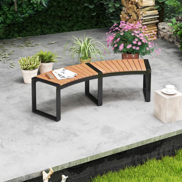 Picture of Costway HW72953-1 Patio Curved Bench with Slatted Seat & Metal Legs