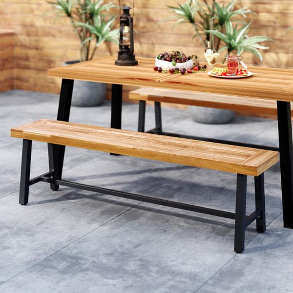 Picture of Costway HW72985-2 63 in. 3-Person Acacia Patio Wood Outdoor Backless Bench - Set of 2