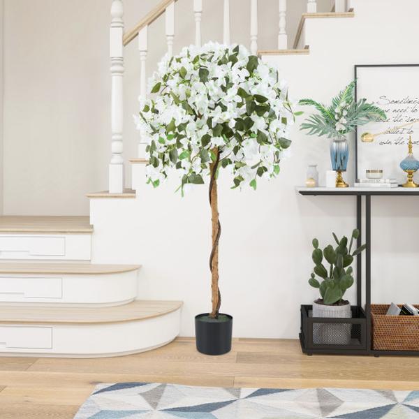 HZ10218WH 4.5 ft. Artificial Azalea Tree with Cement Pot - White