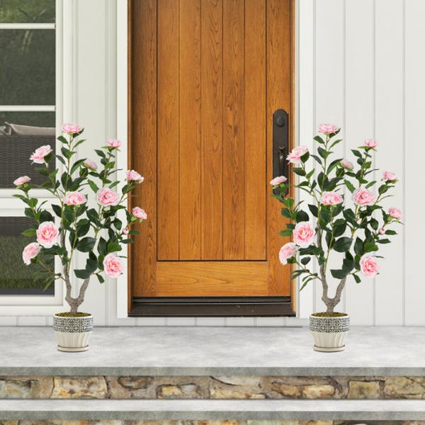 HZ10313PI-2 36 in. Artificial Camellia Tree with Blooming Flower - Pink - Pack of 2