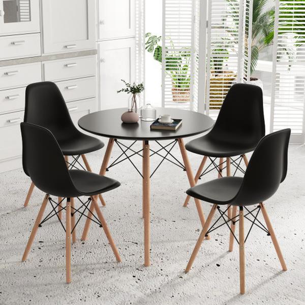 JV10330DK- Dining Table Set with Solid Wood Leg - Black - 5 Piece