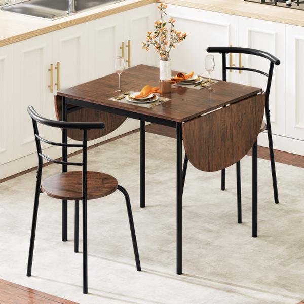 Picture of Costway KC57803BN Dining Set with 2 Chairs & Modern Kitchen Table for Small Space - Brown - 3 Piece