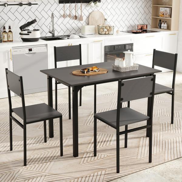 Picture of Costway KC57807GR Industrial Style Dining Set with Kitchen Table & Chairs for 4 - Gray - 5 Piece