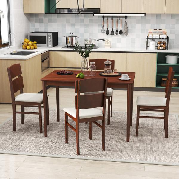 Picture of Costway KC57845WN Dining Table Set with High Curved Back for 4 People - Walnut - 5 Piece