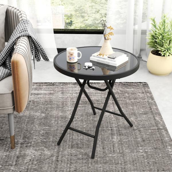 NP11314DK 18 in. Folding Patio Round Compact Coffee Table - Black
