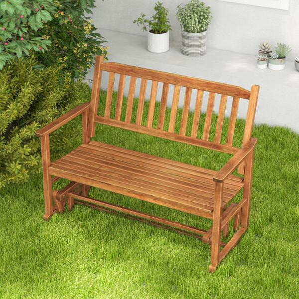 Picture of Costway NP11444NA 2 Seats Outdoor Glider Bench with Armrests & Slatted Seat - Natural