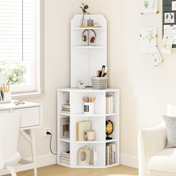 Picture of Costway JV12161US-WH 6-Tier Corner Shelf with Charging Station & 2 USB Ports - White