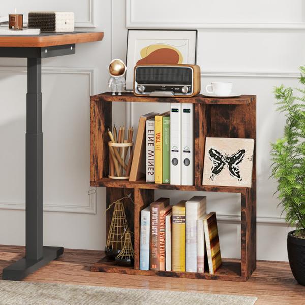 Picture of Costway JV12368CF 3-Tier Bookshelf with Display Shelf for Small Space - Rustic Brown
