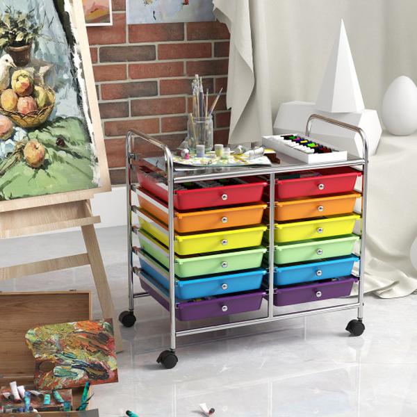 JV12580MT 12 Drawers Rolling Storage Cart for Home & Office - Multi Color