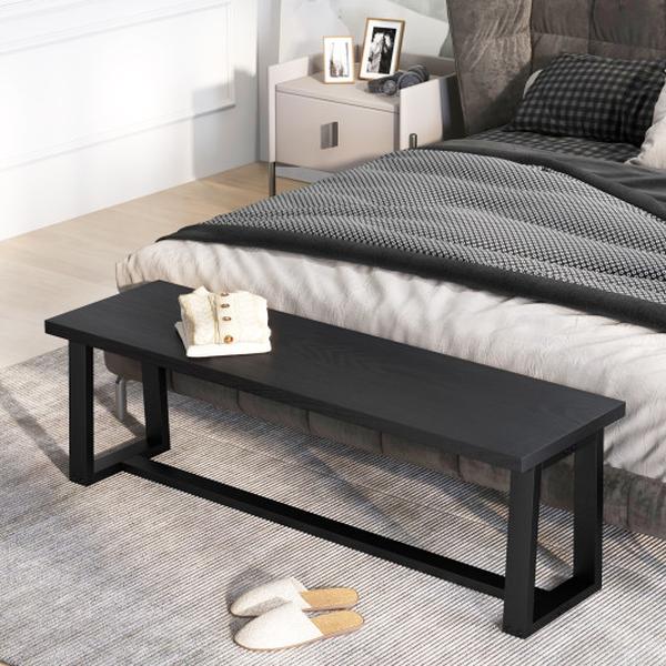 JV11566DK Wood Dining Bench with Metal Frame & Adjustable Footpads - Black