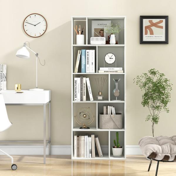 JV11915WH 63 in. 5-Tier Geometric 10-Cube Bookshelf Tall Bookcase - White