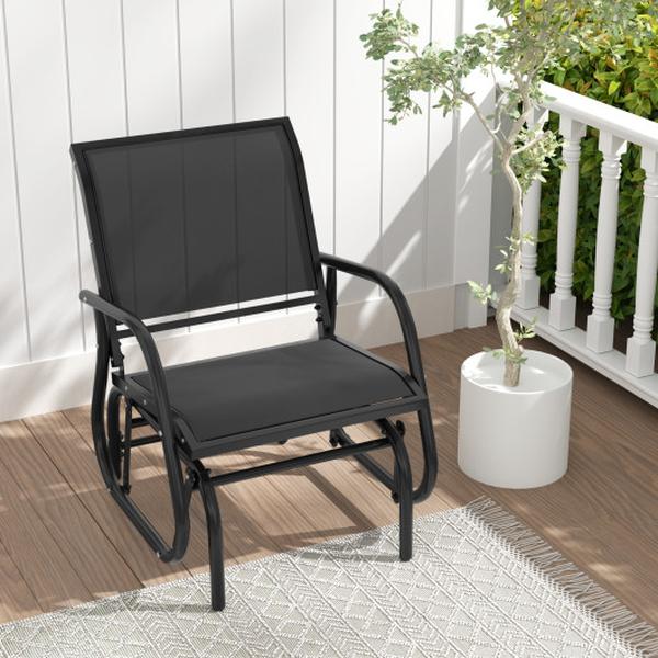 OP70562DK Outdoor Single Swing Glider Rocking Chair with Armrest - Black