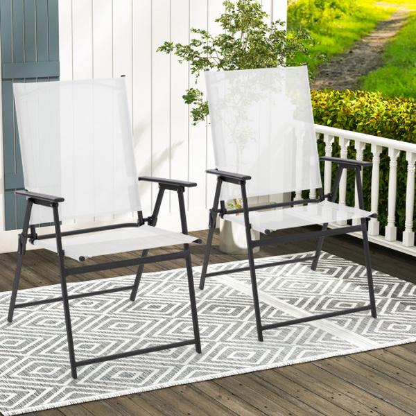 NP11024WH-2 Patio Folding Chairs with Armrests for Deck Garden Yard - White - 2 Piece