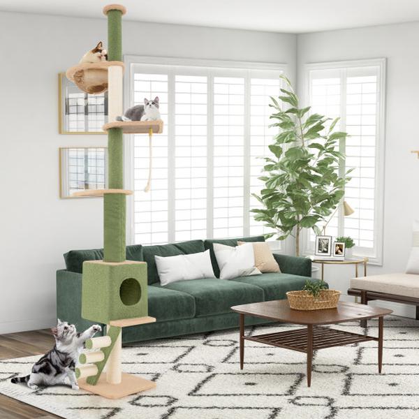 Picture of Costway PV10208GN Floor to Ceiling Cat Tree with 86-99.5 in. Adjustable Height & Extra Post - Green