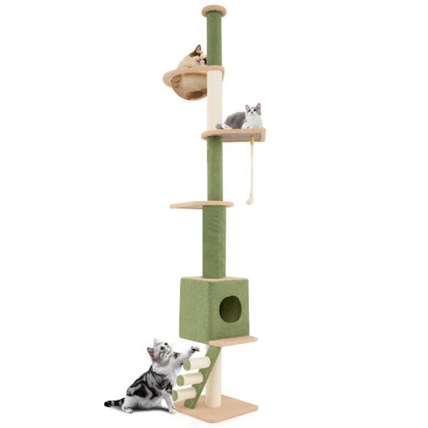 Picture of Costway PV10208GN Floor to Ceiling Cat Tree with 86-99.5 in. Adjustable Height & Extra Post - Green
