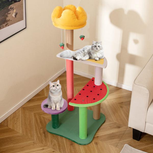 Picture of Costway PV10277 45 in. Multi-Level Cat Tree with Plush Padded Top Perch & Fruit-Shaped Platforms