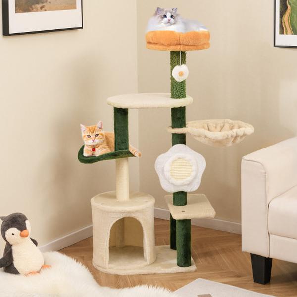 Picture of Costway PV10304CL Cute Flower Cat Modern Kitty Tower Tree with Plush Top Perch - Multi Color