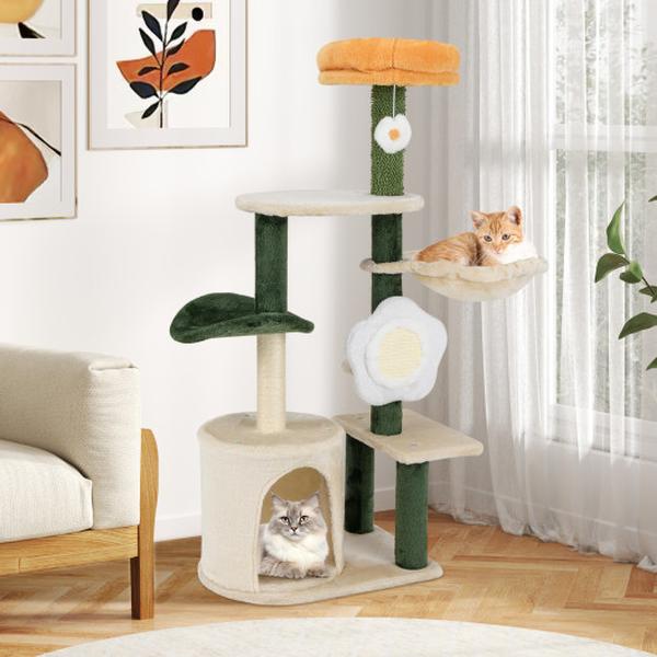 Picture of Costway PV10304CL Cute Flower Cat Modern Kitty Tower Tree with Plush Top Perch - Multi Color