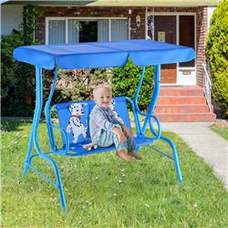 Outdoor Kids Patio Swing Bench with Canopy 2 Seats, Blue