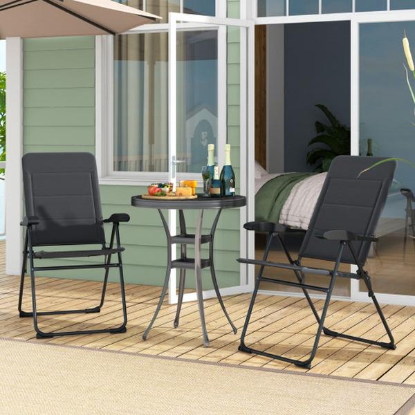 OP70271GR-2 Outdoor Folding Patio Chairs with Adjustable Backrests for Bistro & Backyard - Gray - 2 Piece