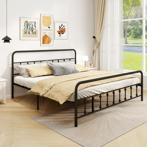 HU10840DK-K Bed Frame with Headboard & Under Bed Storage, Black - King Size