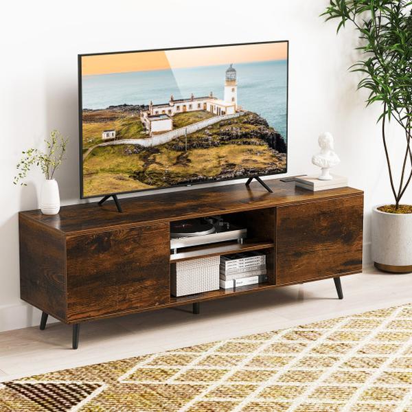 HV10661US-CF TV Stand with Power Outlets & Adjustable Shelf for 60 in. TVs - Rustic Brown