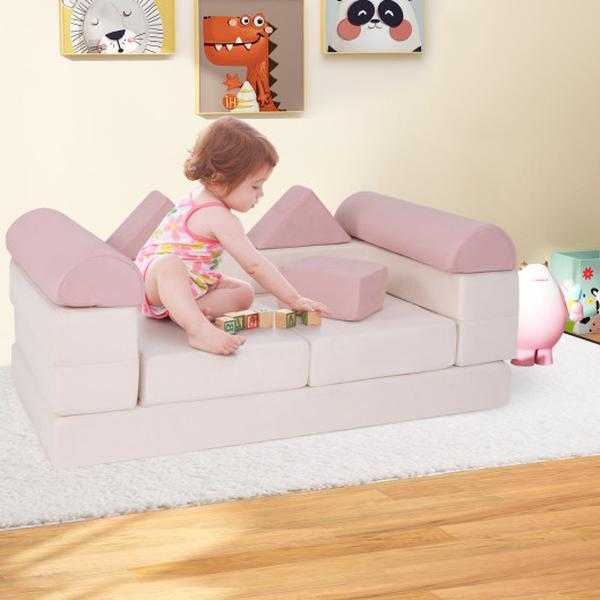 Picture of Costway TP10266PI Climb & Crawl Foam & Floor Playset with Breathable Suede Fabric - Pink - 9 Piece