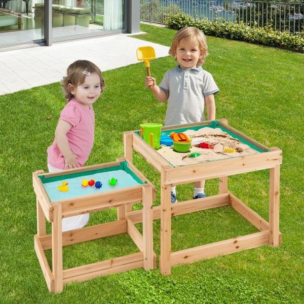 TP10276NA Wooden Sand & Water Tables with Protective Cover for Kids - Natural