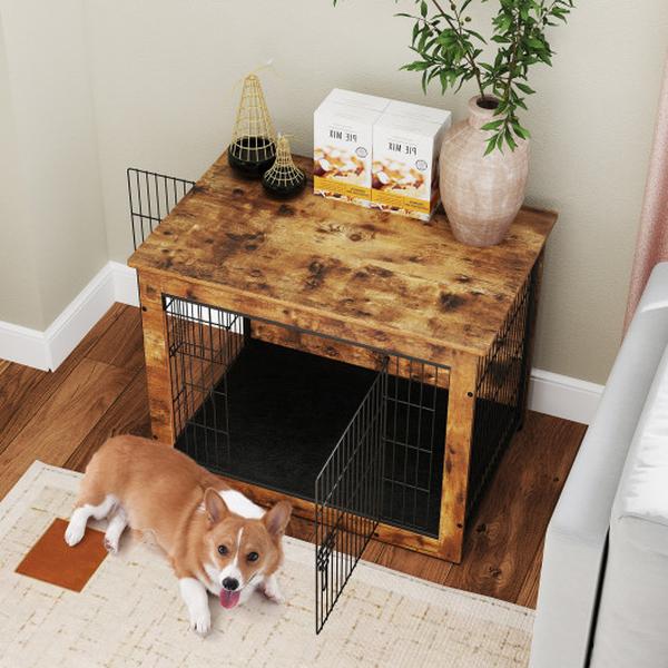 Picture of Costway PU10065ES Dog Crate Furniture with Cushion & Double Doors for Small & Medium Dogs - 33 in.