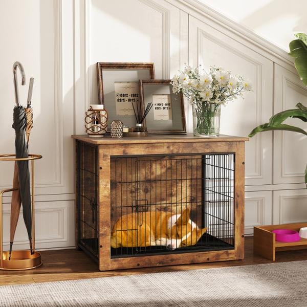 Picture of Costway PU10065ES Dog Crate Furniture with Cushion & Double Doors for Small & Medium Dogs - 33 in.