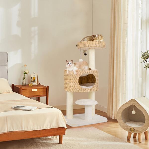 Picture of Costway PV10203NA Modern Cat Tower Tree with Top Perch Cattail Fluff Condo - Natural