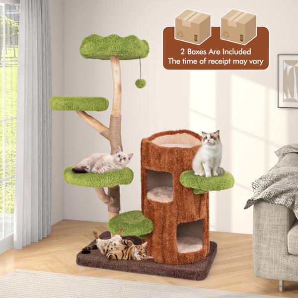 Picture of Costway PV10212BN- Multi-Level Cat Tree with Double Decker Cat House & Sisal Panel - Brown