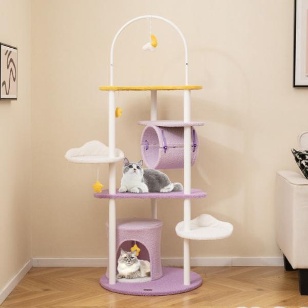 Picture of Costway PV10246PU 62 in. Large Cat Tower with Metal Frame & Jumping Platforms - Purple