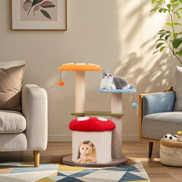 Picture of Costway PV10269CL 35 in. Tall Cat Tower with Sisal Scratching Posts Cat Condo & Padded Platforms - Multi Color