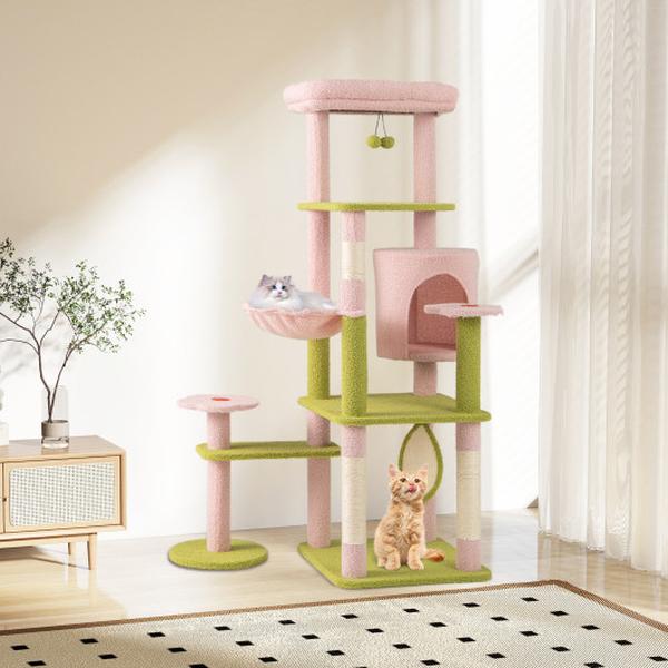 Picture of Costway PV10287PI 58 in. Tall Multi-Level Cat Tree Aesthetic Floral Kitten Tower - Pink